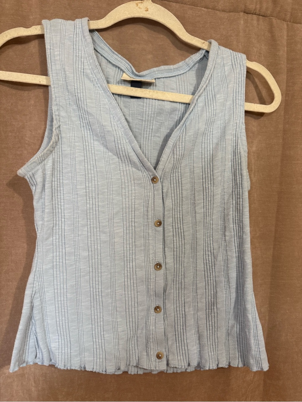 Universal Thread Pale Blue Ribbed Button-Front Tank